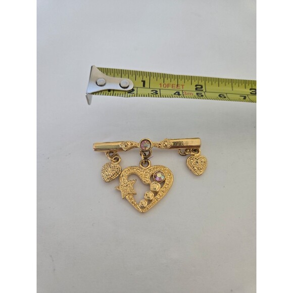 Vintage Inspired Heart Brooch Three Hearts Rhinestones - Picture 6 of 7